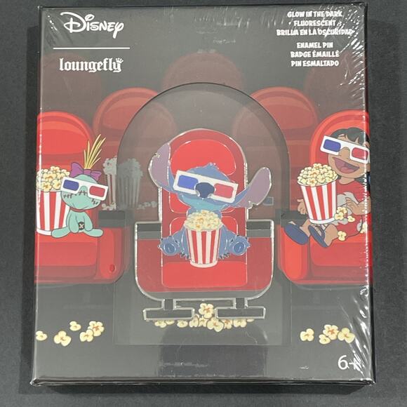 Disney Stitch Popcorn Glow In The Dark Limited Edition Pin NEW Loungefly - Picture 1 of 7